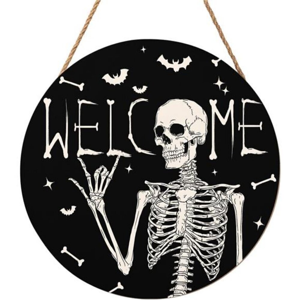 Skull Welcome Door Sign 12x12 Boho Halloween Decor